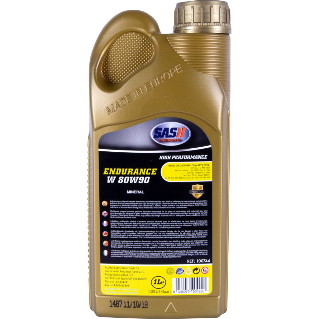 Трансмісійна олива SASH ENDURANCE - W 80W90 GL-5 1л (100744) - изображение 2