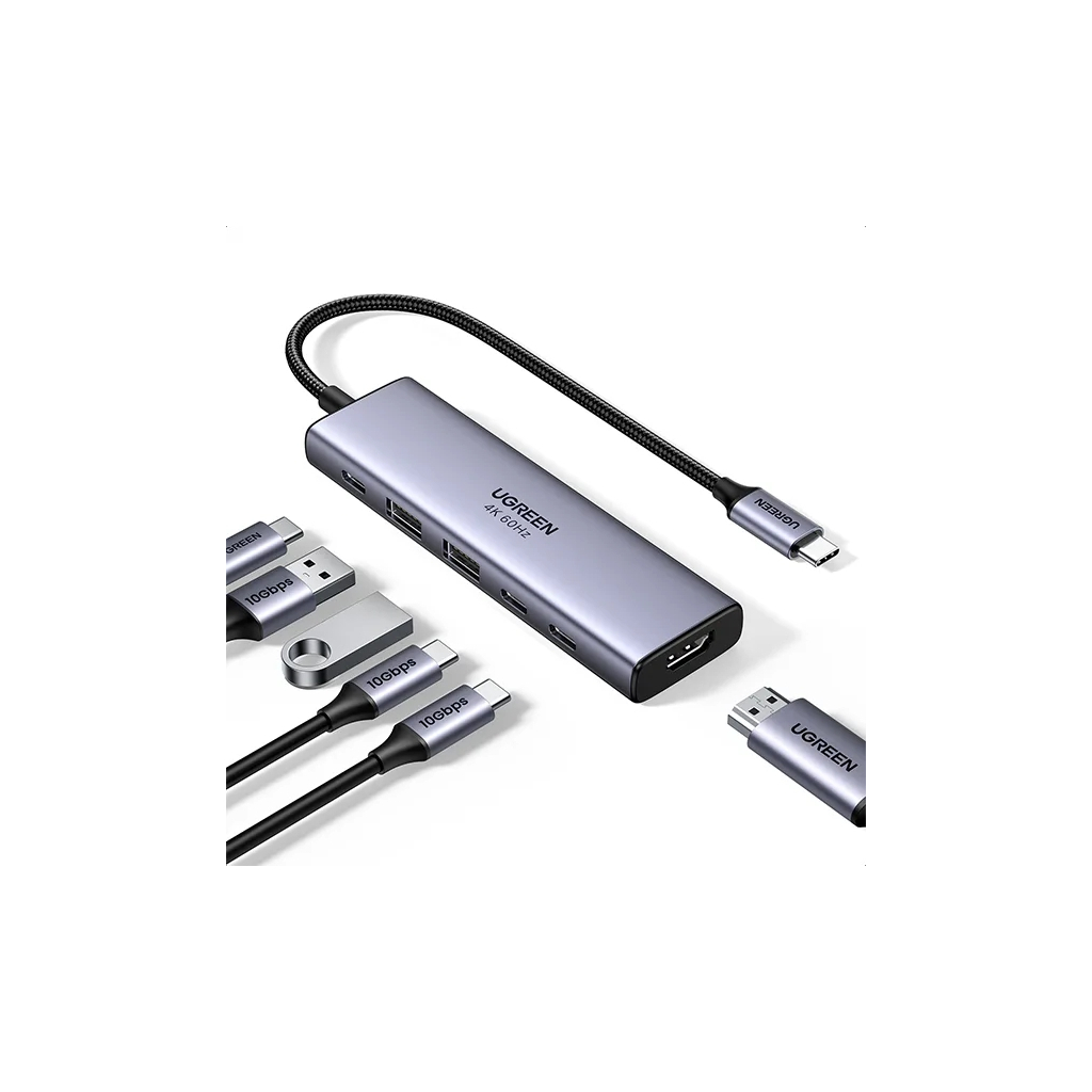 Концентратор Ugreen USB-C to HDMI + 2xUSB 3.2 + 2xUSB-C 3.2 + PD CM511 gray (35999) - зображення 2
