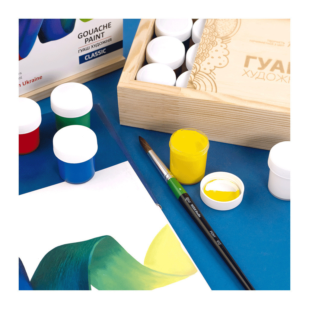 Гуашеві фарби Rosa Studio Classic 12 кольорів по 20 мл, дерев’яний пенал (4823098540632) - зображення 3