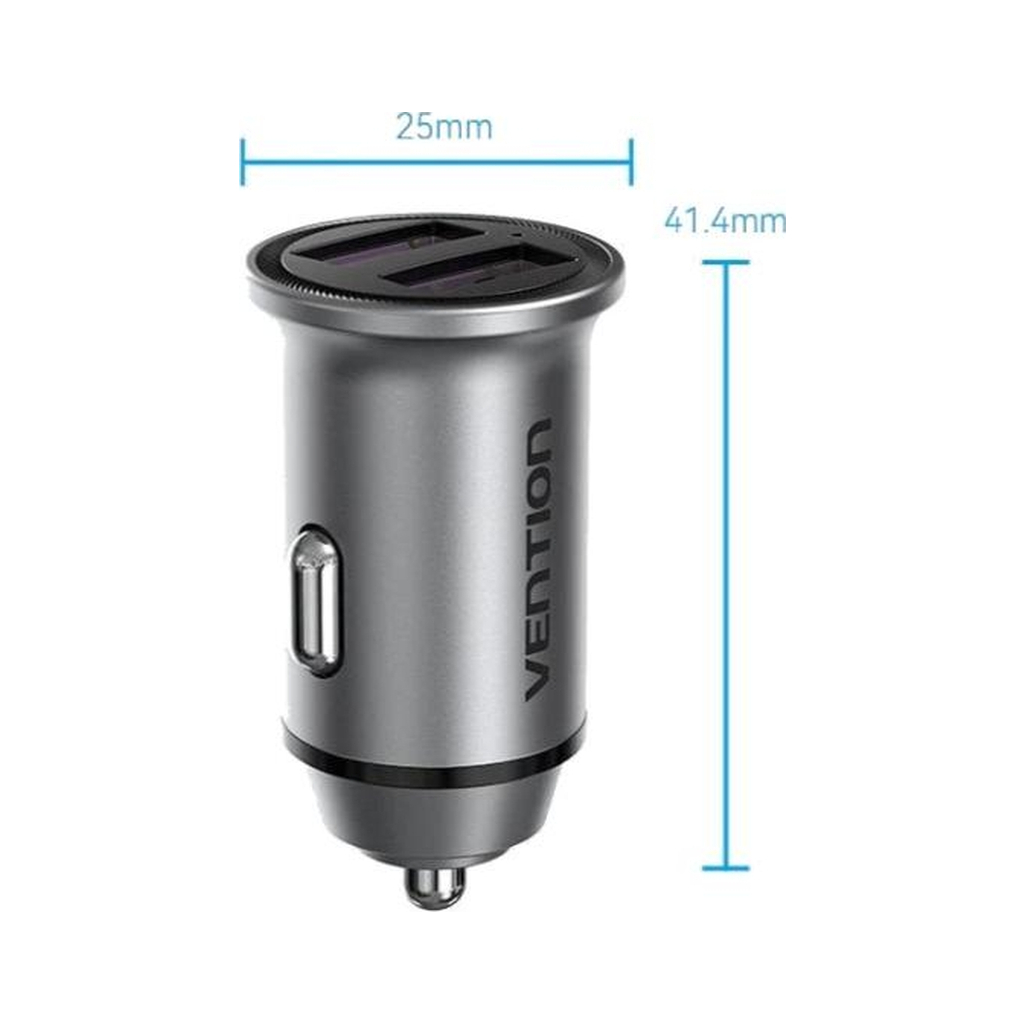 Зарядний пристрій Vention 2USB-A 30W QC3.0 Gray Mini Style Aluminium Alloy Type (FFEH0) - зображення 4