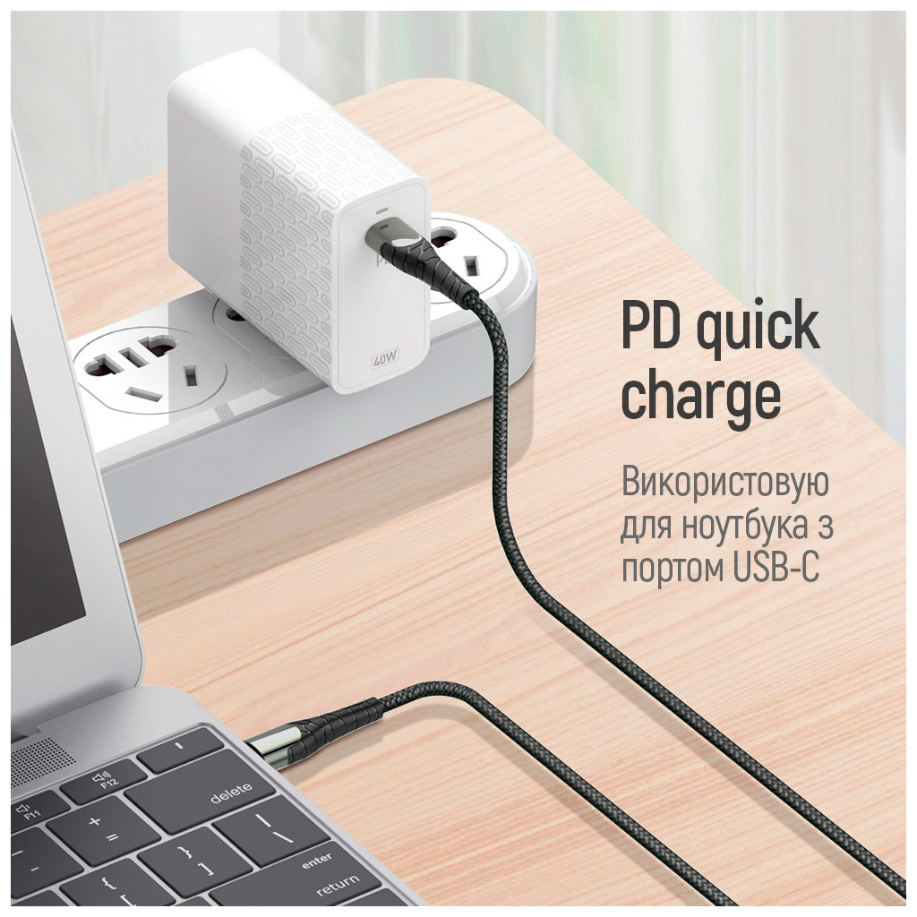 Дата кабель USB-C to USB-C 1.0m PD Fast Charging 65W 3А grey ColorWay (CW-CBPDCC040-GR) - picture 3