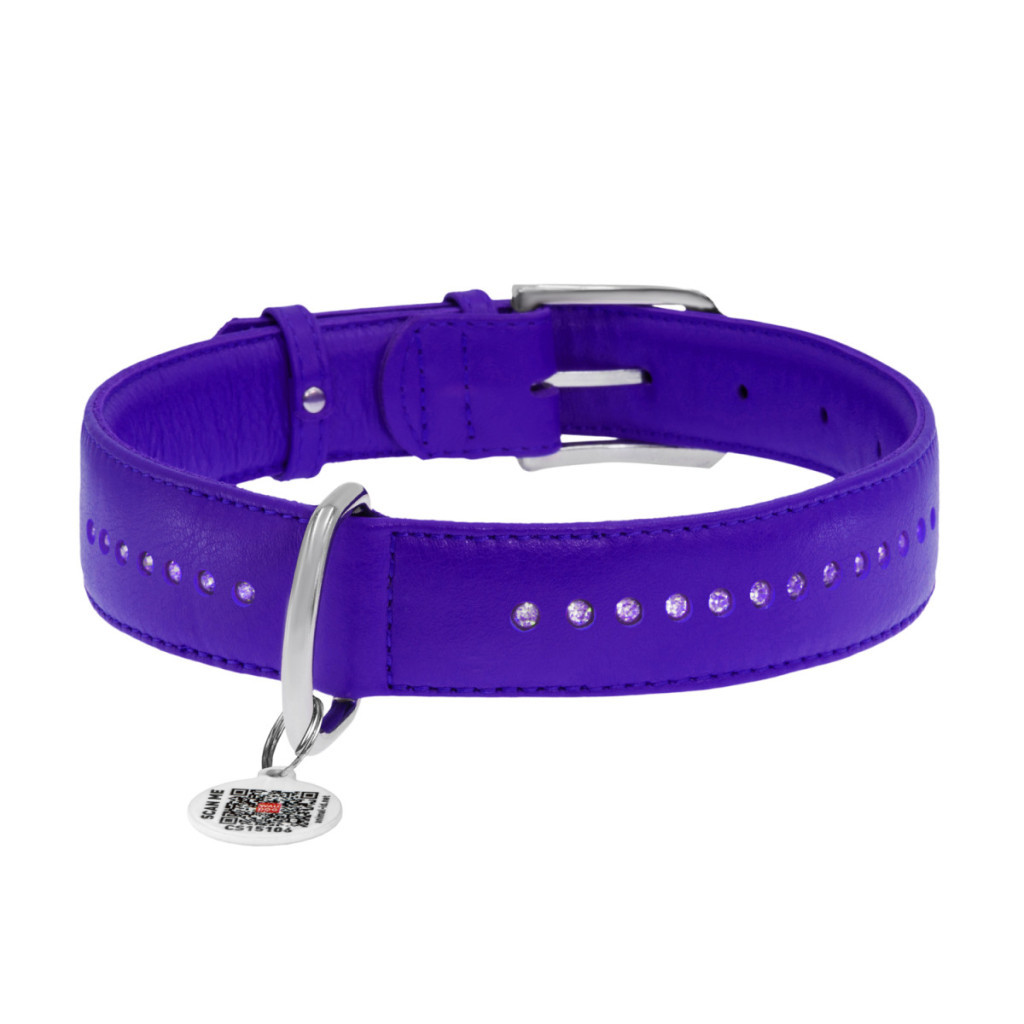 Нашийник для тварин WAUDOG Glamour з QR-паспортом, подвійний Ш 15 мм Д 27-36 см фіолетовий (38749) - зображення 2
