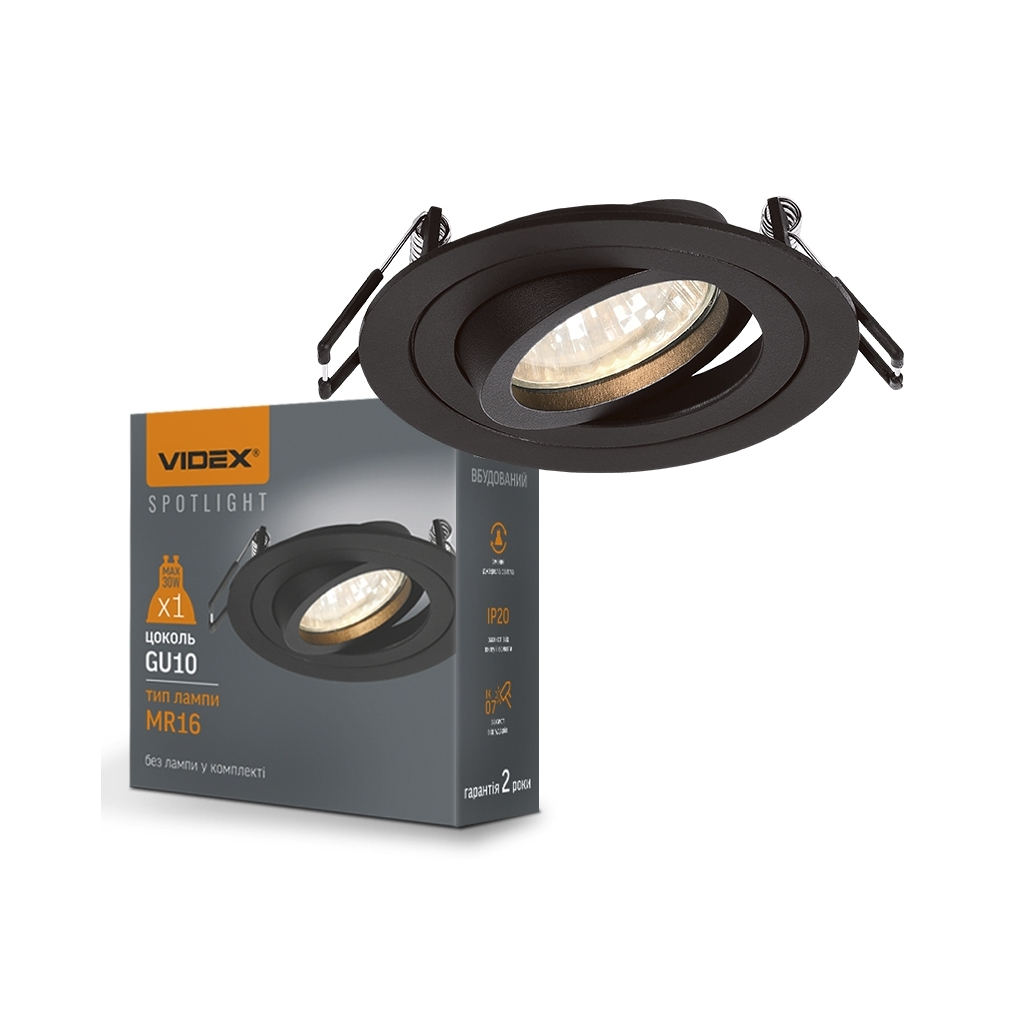 Світильник точковий Videx під лампу GU10 врізний Круглий Чорний (VL-SPF08R-B) - изображение 3