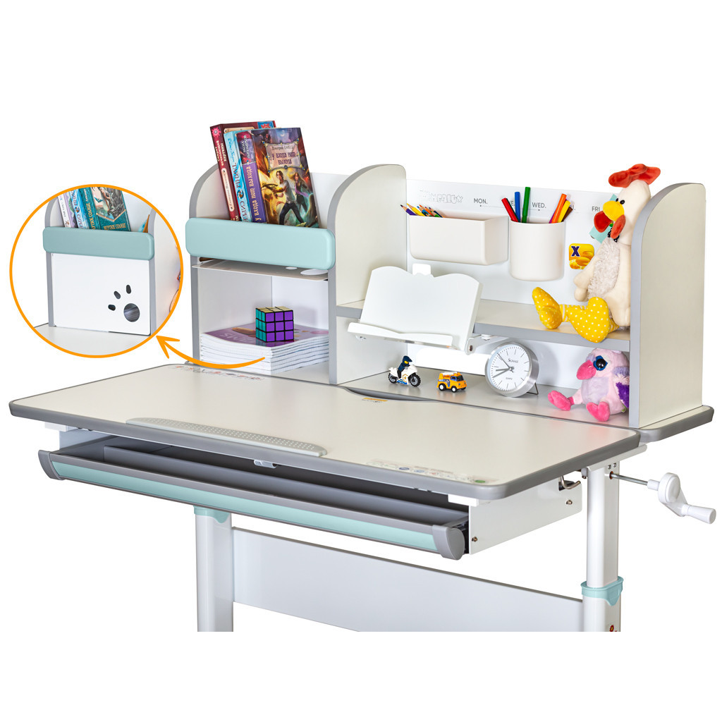 Парта Mealux Edmonton Multicolor BL з полицею (BD-610 W/МС + BL с полкой) - зображення 5