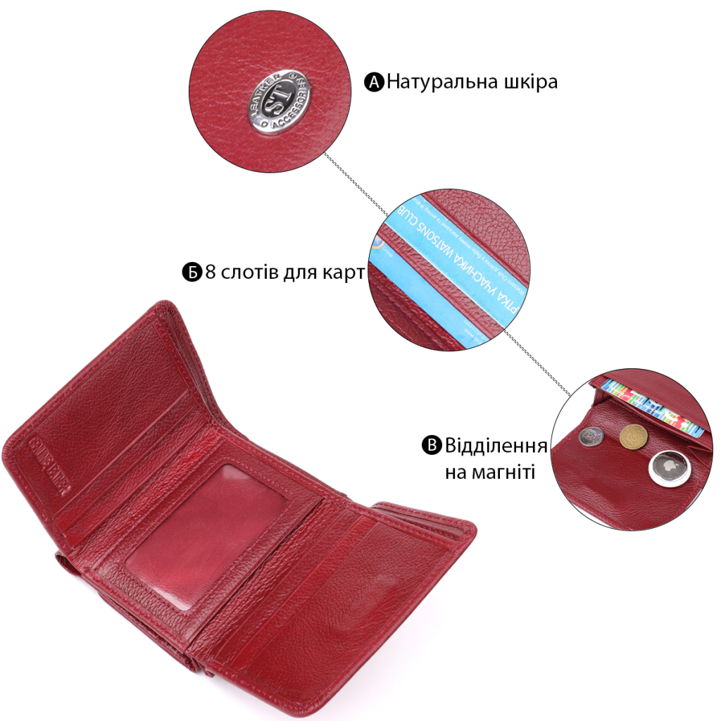 Гаманець ST Leather З натуральної шкіри Бордовий (23073) - зображення 4