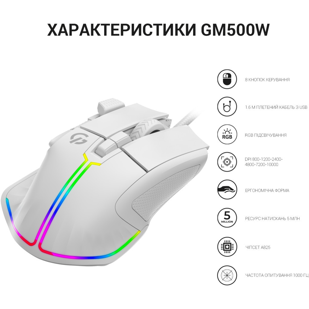 Мишка GamePro GM500W RGB USB White (GM500W) - зображення 10
