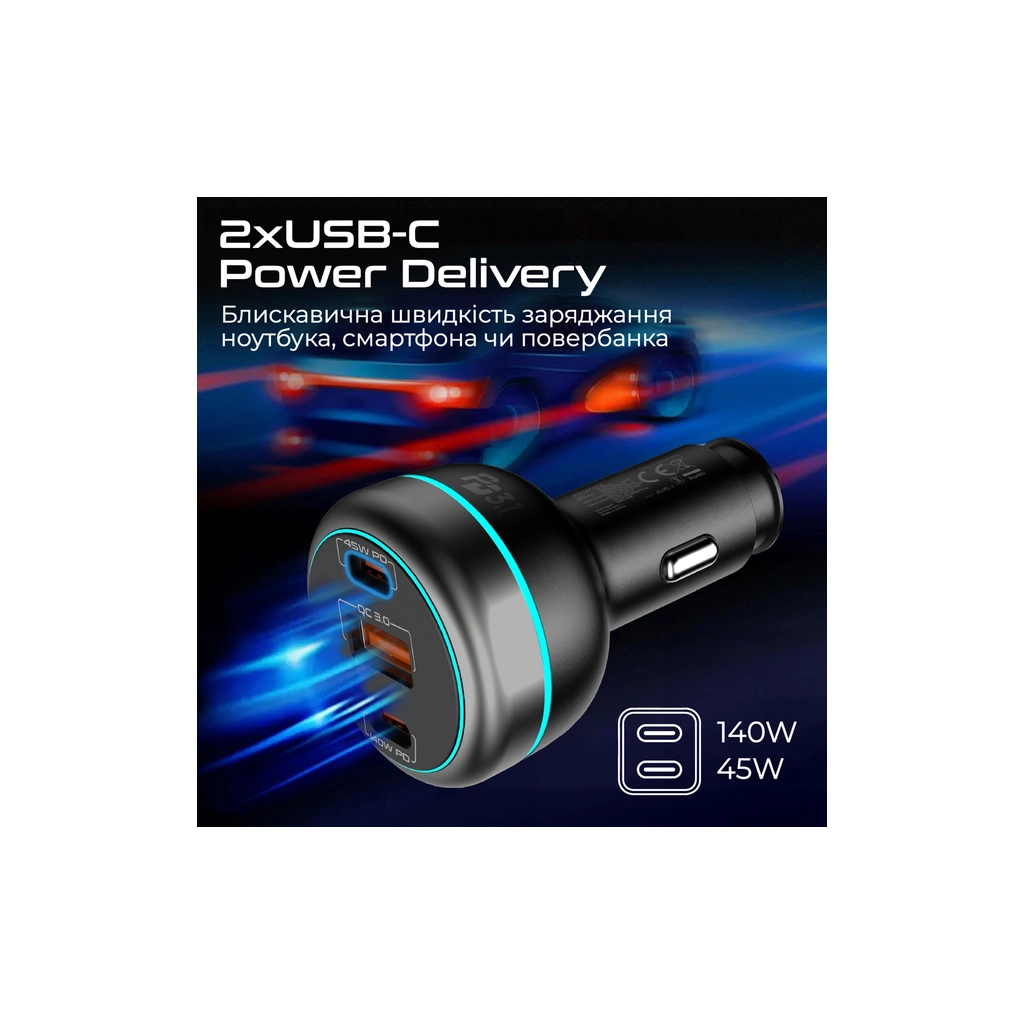 Зарядний пристрій Promate 2xUSB-C PD + USB-A QC3.0 (powerdrive-230) - зображення 3