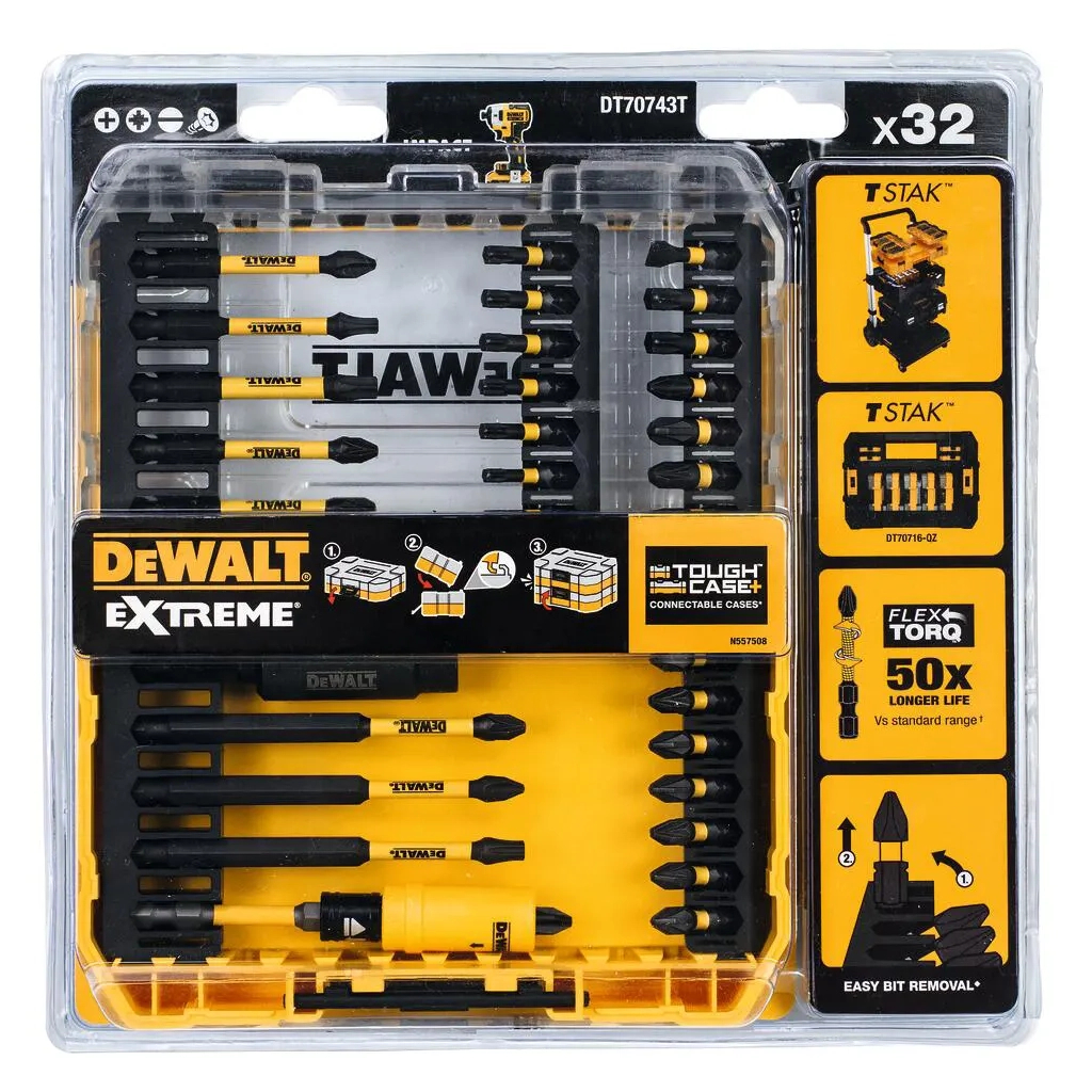 Набір біт DeWALT EXTREME FLEXTORQ, Phillips,Pozidriv,Torx, Slotted,Pz3, T25, 32 шт, кейс (DT70743T) - зображення 3
