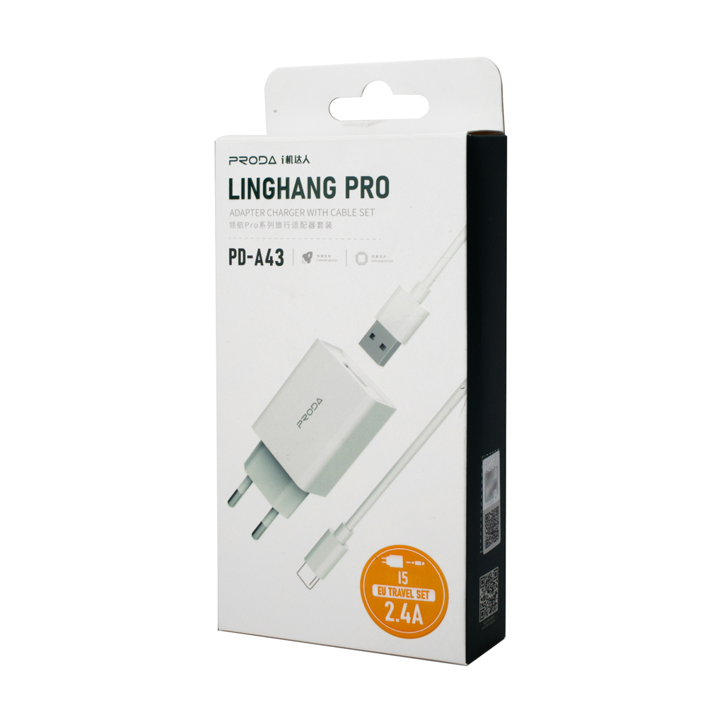 Зарядний пристрій Proda USB 2,4A + USB Lightning cable (PD-A43i-WHT) - зображення 4
