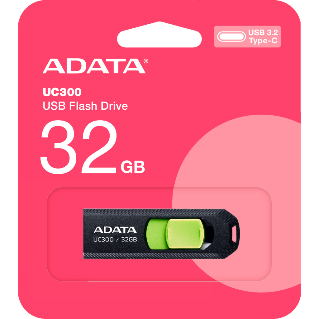 USB флеш накопичувач ADATA 32GB UC300 Black/Green Type-C USB 3.2 (ACHO-UC300-32G-RBK/GN) - зображення 4