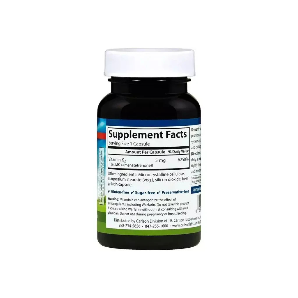 Вітамін Carlson Вітамін К2 (MK-4 Менатетренон), Vitamin K2 Menatetrenone, 5 Мг, 60 Капсул (CAR-01000) - зображення 2