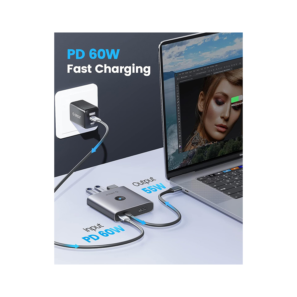 Концентратор Orico USB-C to 5-in-1 Docking Station 5Gbps (CA914227) - зображення 3