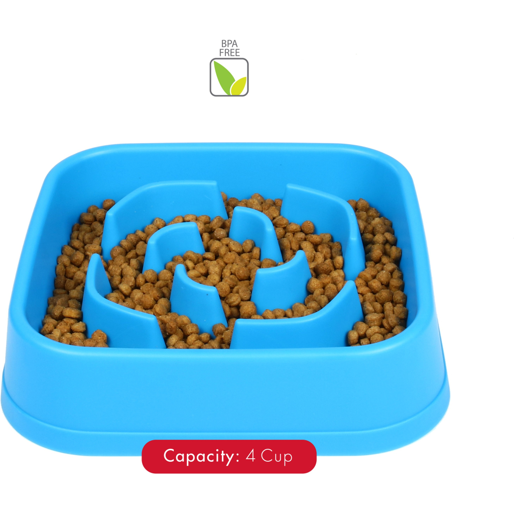 Посуд для собак Dexas Миска Slow Maze Feeder квадратна для повільного годування 960 мл блакитна (0084297309756) - изображение 4