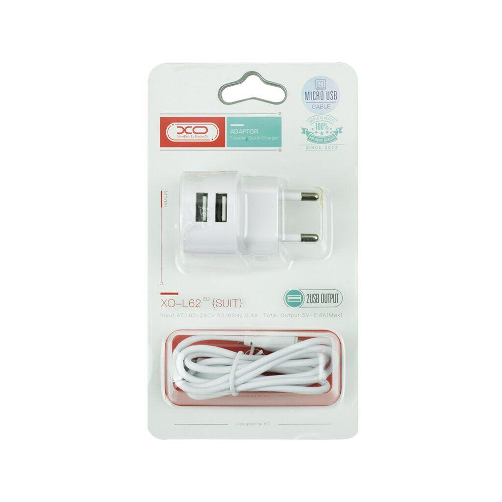 Зарядний пристрій XO 2xUSB 2.4A + cable USB to Micro 5P white (L62-M-WH) - зображення 3
