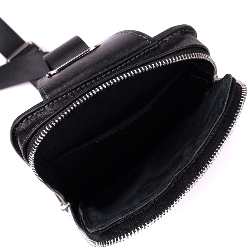 Сумка Grande Pelle Бананка з зернистої натуральної шкіри Чорна (22879) - зображення 6