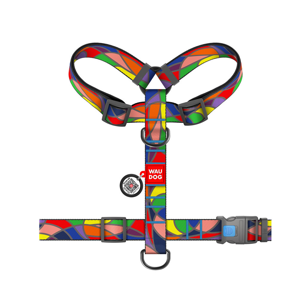Шлея для собак WAUDOG Nylon анатомічна H-подібна з QR-паспортом "Вітраж" пластиковий фастекс XL (323-0051) - изображение 2
