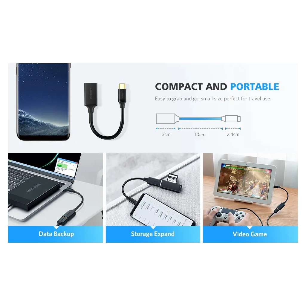 Перехідник OTG USB 3.0 AF to USB-C US154 black Ugreen (30701) - зображення 9