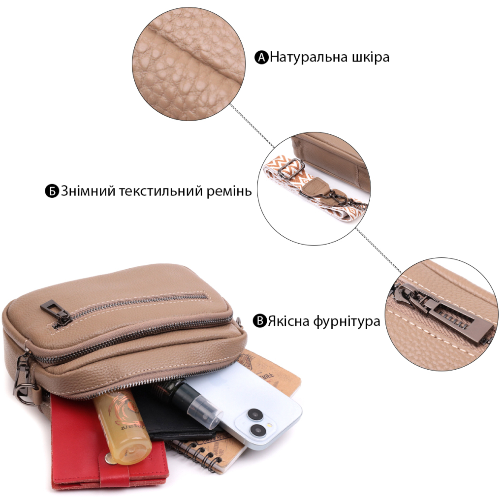 Сумка Vintage Жіноча з накладною кишенею з натуральної шкіри Бежева (22638) - зображення 4