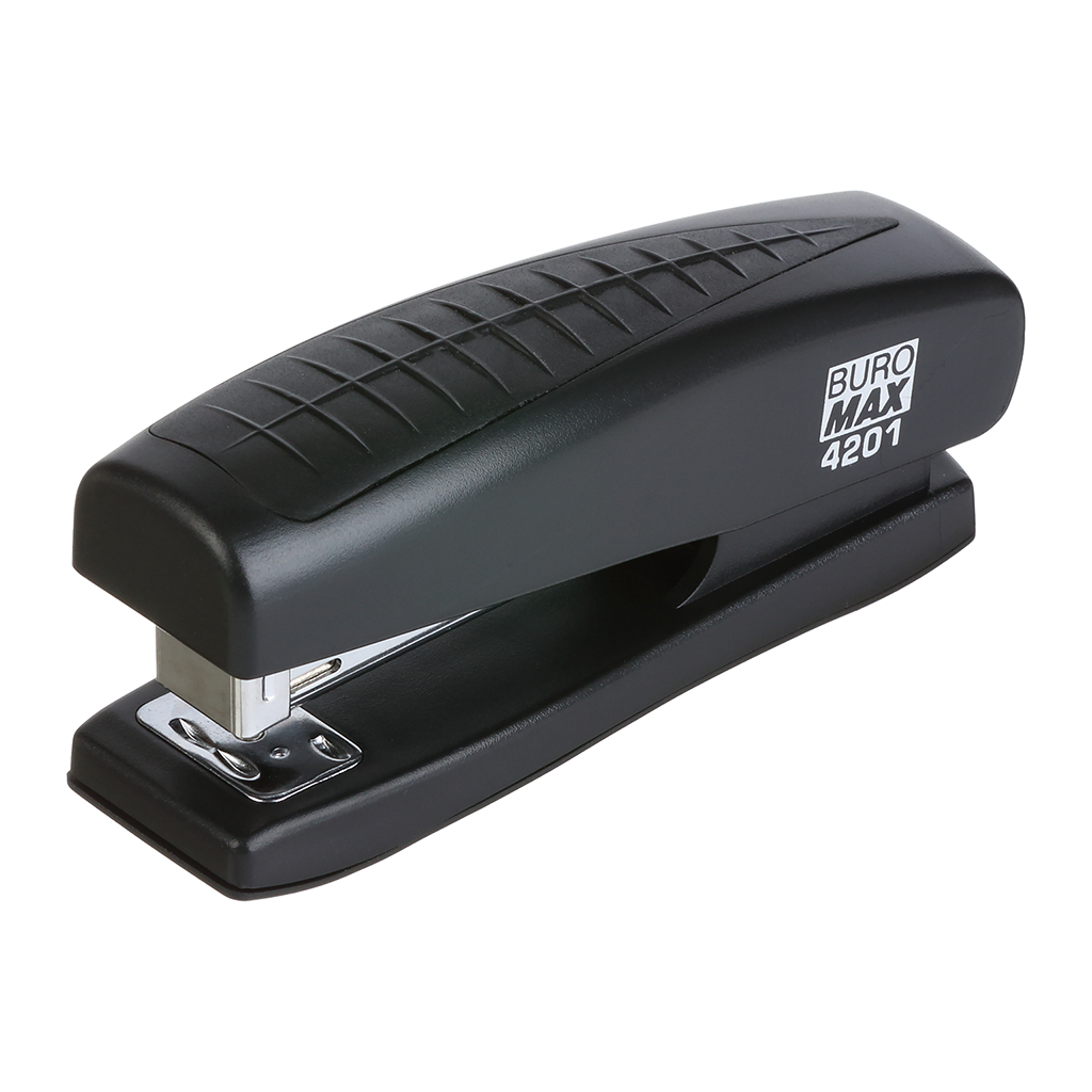 Степлер Buromax пластиковий, 20 аркушів, (скоби №24;26), 123 х 36 х 52 мм, чорний (BM.4201-01) - зображення 1