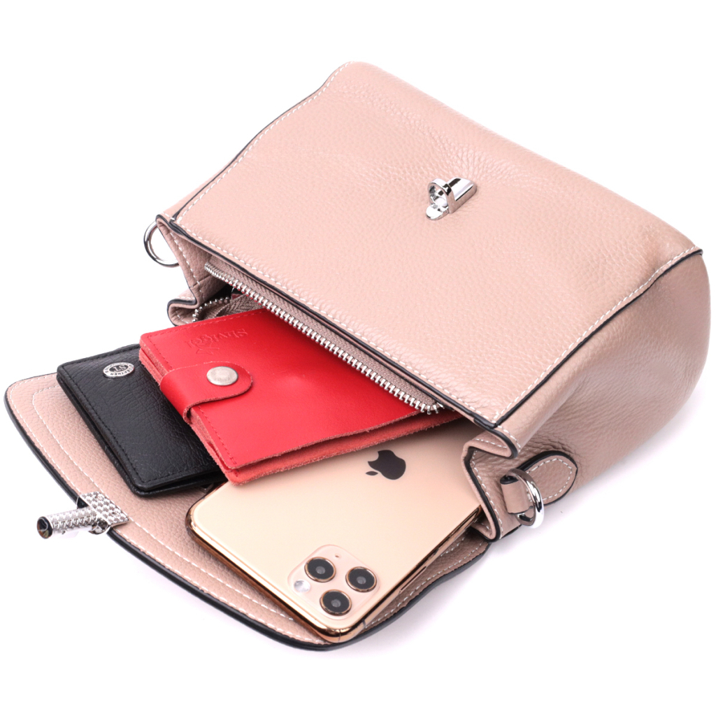 Сумка Vintage Жіноча шкіряна з металевою клямкою Бежева (22418) - зображення 9