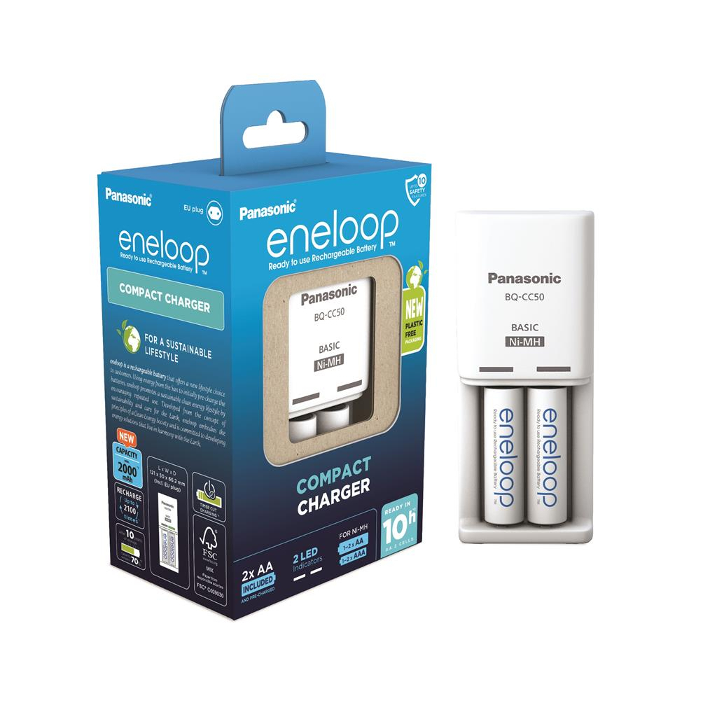Зарядний пристрій для акумуляторів Panasonic Compact Charger + Eneloop 2AA 2000 mAh (K-KJ50MCD20E) - изображение 2