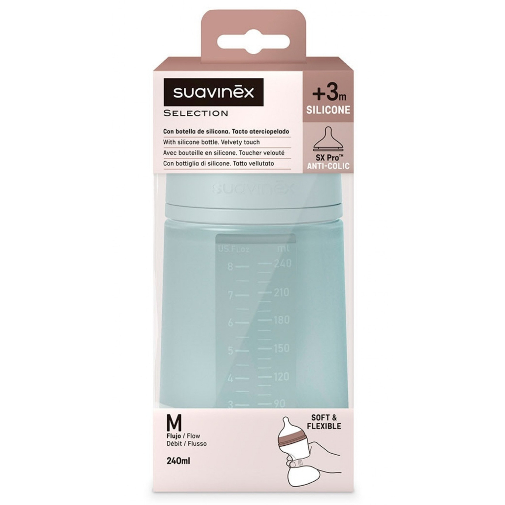 Пляшечка для годування Suavinex Colour Essence силіконова, повільний потік, 240 мл, блакитна (308071) - зображення 3