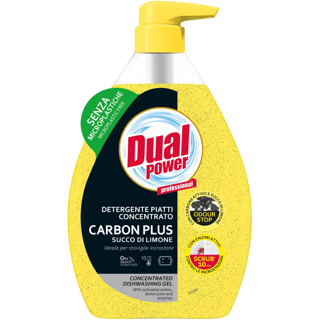 Засіб для ручного миття посуду Dual Power Carbon Plus Lemon концентрований 600 мл (8054633838518) - зображення 1