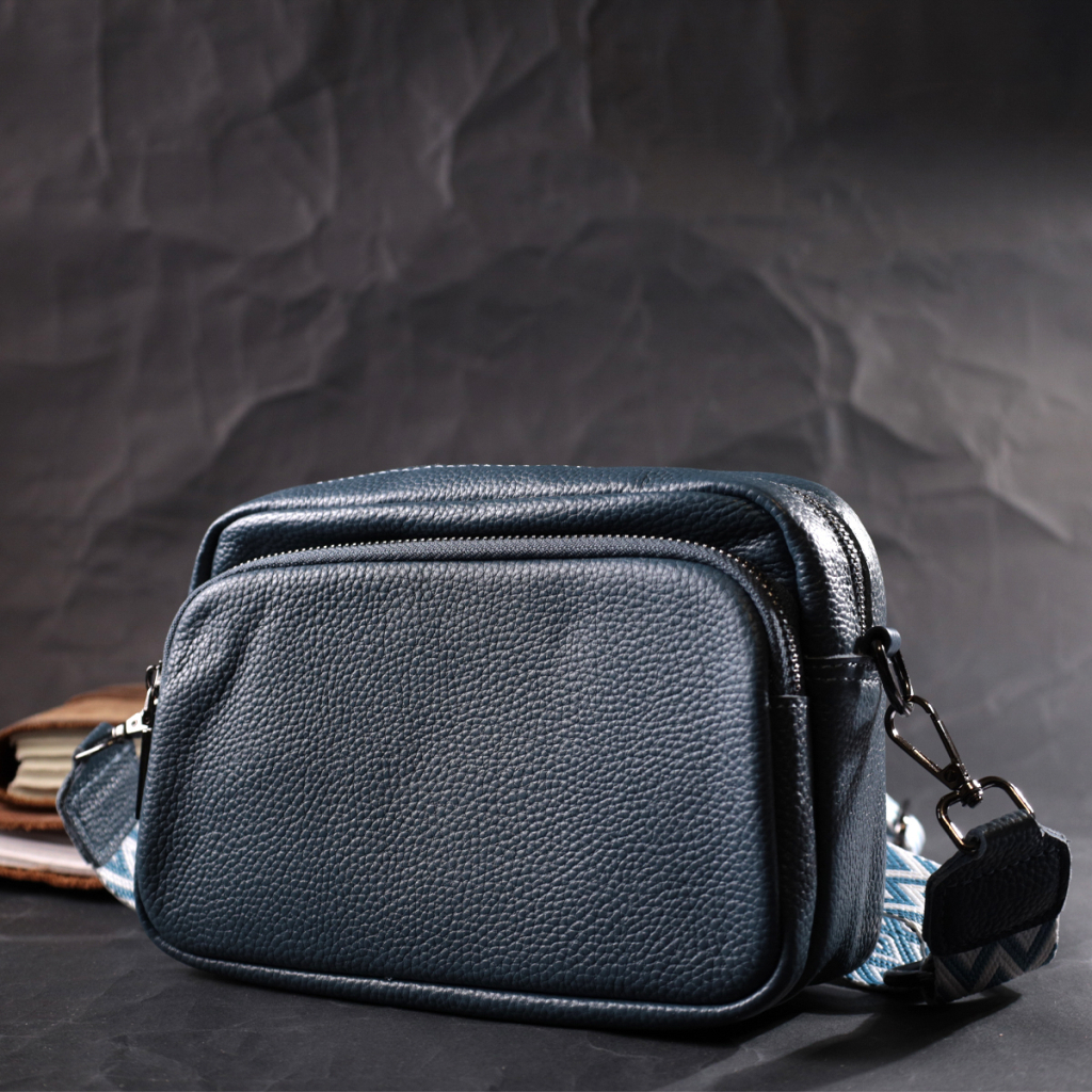 Сумка Vintage Жіноча крос-боді з натуральної шкіри Синя (22297) - зображення 9