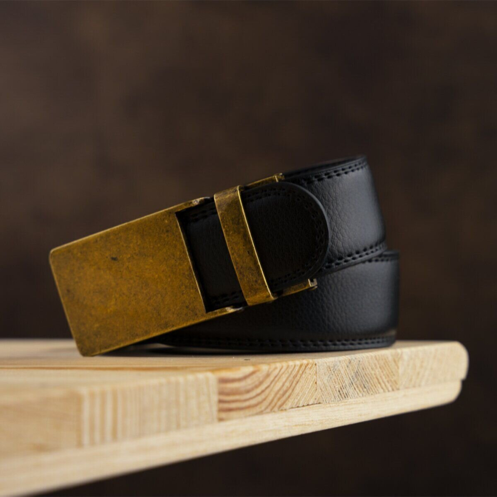 Ремінь Vintage Чоловічий з латунною прямокутною пряжкою Чорний (20332) - зображення 6