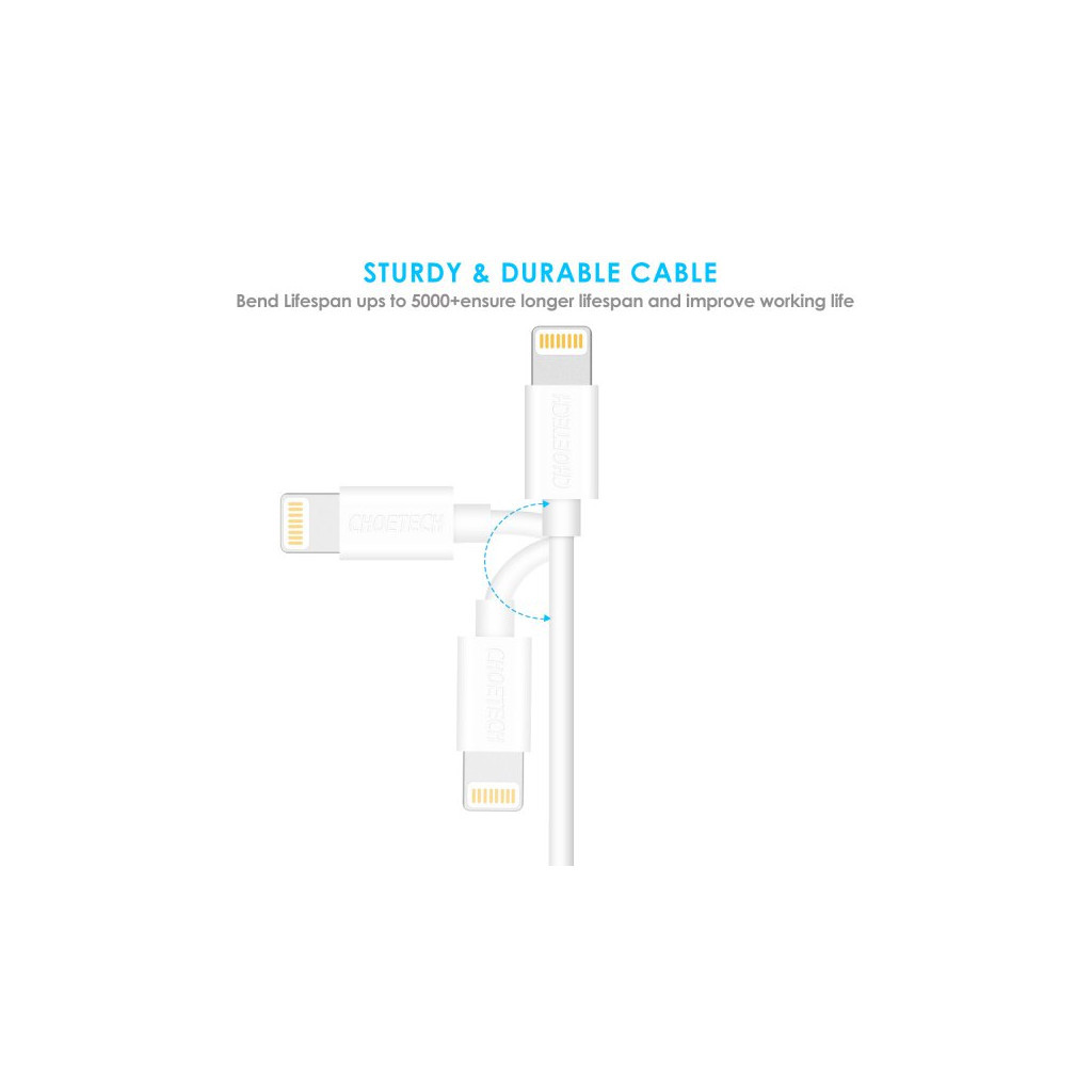 Дата кабель USB 2.0 AM to Lightning 1.8m 2.1A MFI White Choetech (IP0027-WH) - picture 3