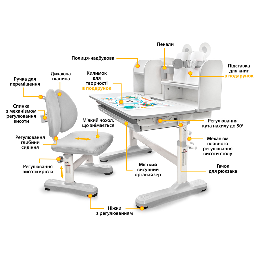 Парта зі стільцем Evo-kids Panda XL grey (BD-29 G) - зображення 2