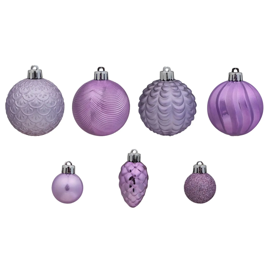 Ялинкова іграшка Chomik пластикові кульки рельєфні і шишки 36 шт, 3,4,6 см, мікс бузкові (5900779832916_2) - зображення 2