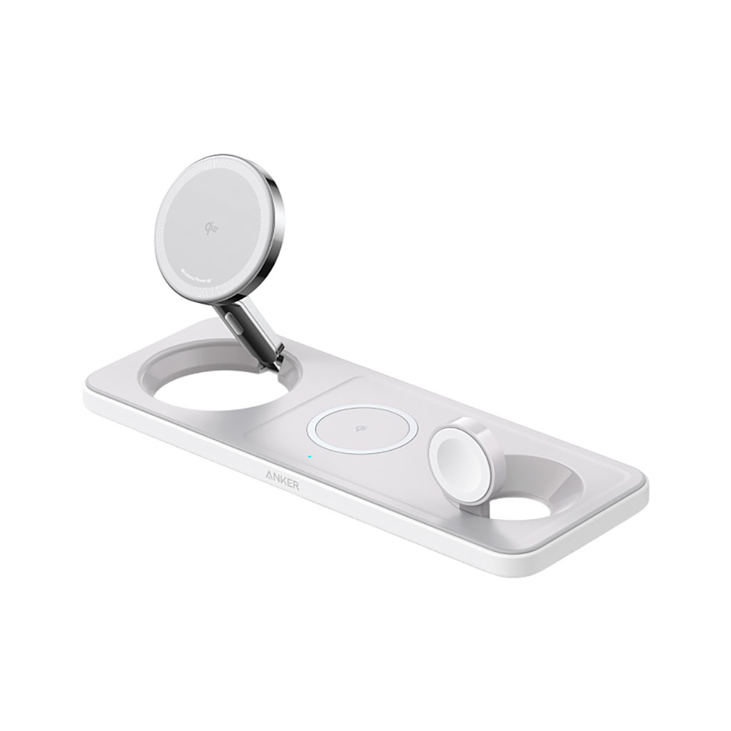 Зарядний пристрій Anker MagGo Wireless Charging Station 15W 3-in-1 Pad White (B25M1321) - зображення 1