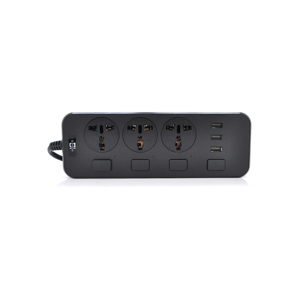 Мережевий фільтр живлення Voltronic TВ-Т14, 3роз, 3*USB Black (ТВ-Т14-Black) - зображення 1