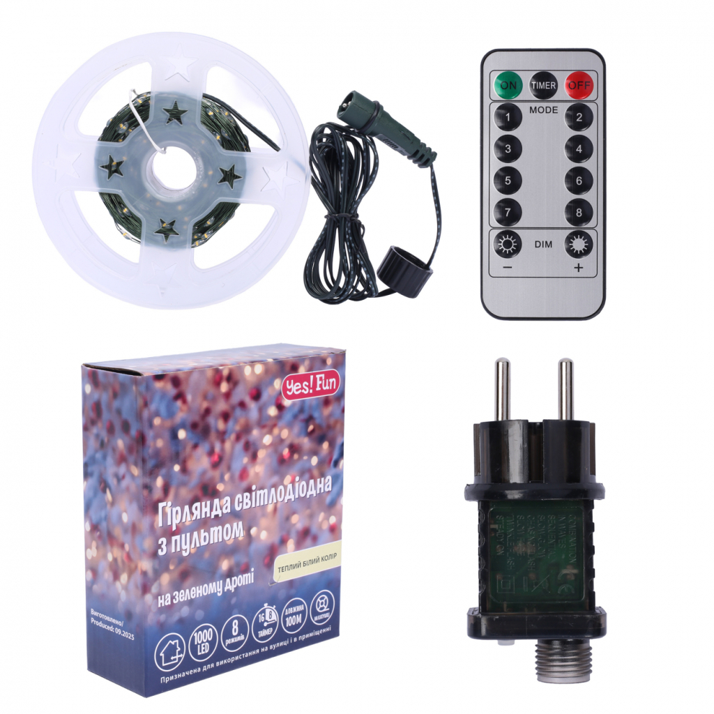 Гірлянда YES! Fun Нитка 100 м, 1000 LED тепло-біла, 8 функцій, пульт. (975128) - зображення 1