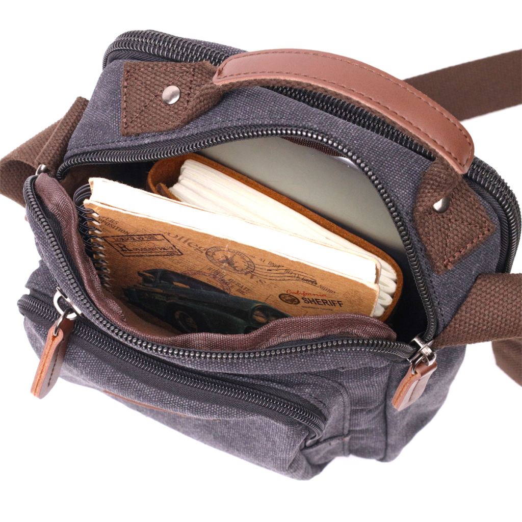 Сумка Vintage Для чоловіків з текстилю Чорна (22237) - зображення 7