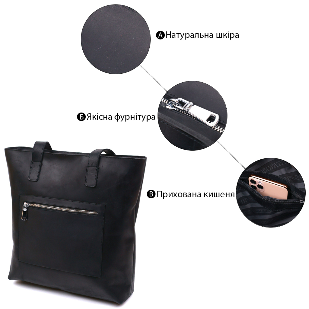 Сумка Shvigel Вінтажна шкіряна Чорна (16347) - зображення 5
