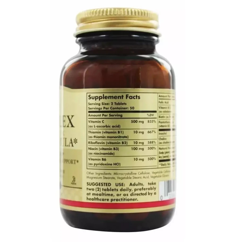 Вітамінно-мінеральний комплекс Solgar Стрес Формула, В-Комплекс+Вітамін С, B-Complex with Vitamin С, 100 (SOL00200) - зображення 2