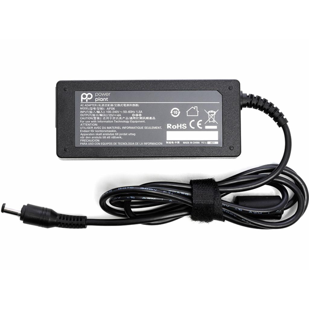 Блок живлення до ноутбуку PowerPlant TOSHIBA 220V, 15V 60W 4A (6.3*3.0) (TO60C6330) - зображення 1