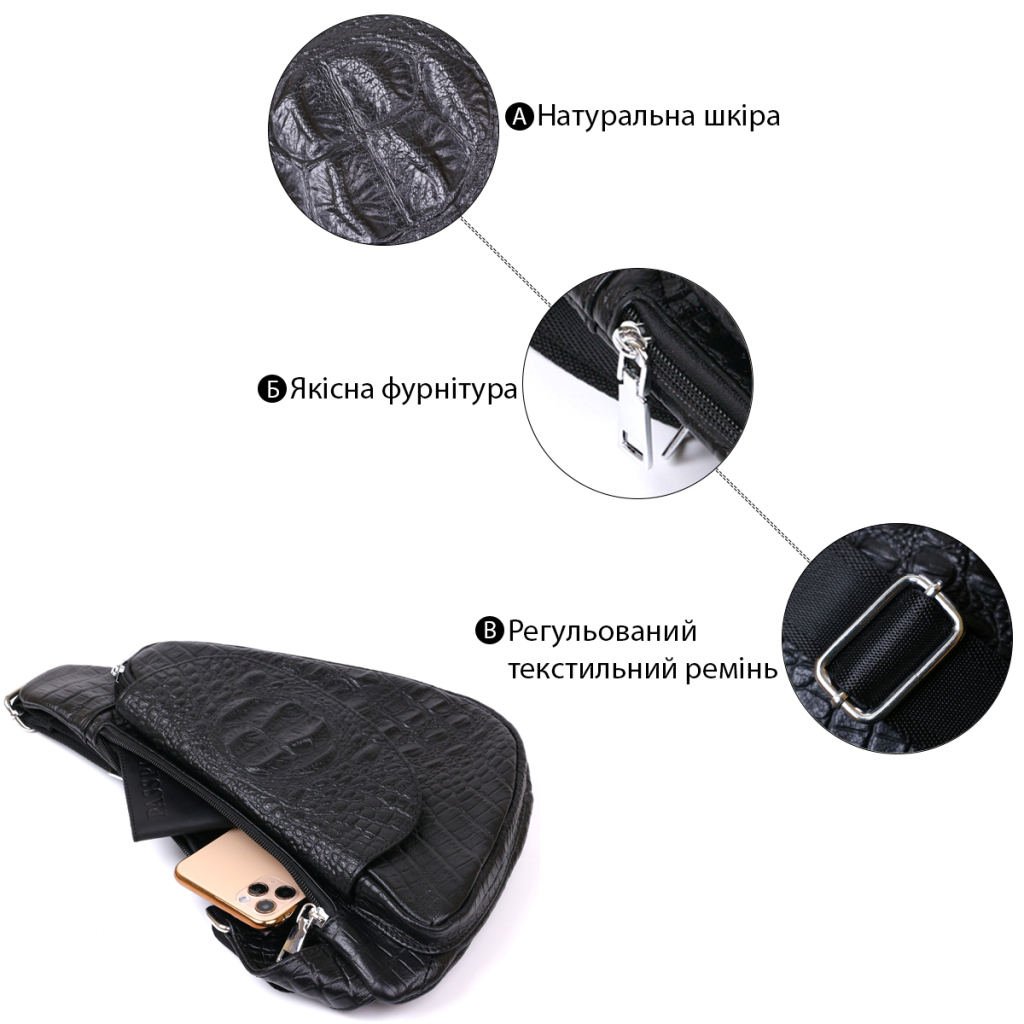 Сумка Vintage З натуральної шкіри через плече Чорна (20489) - зображення 4