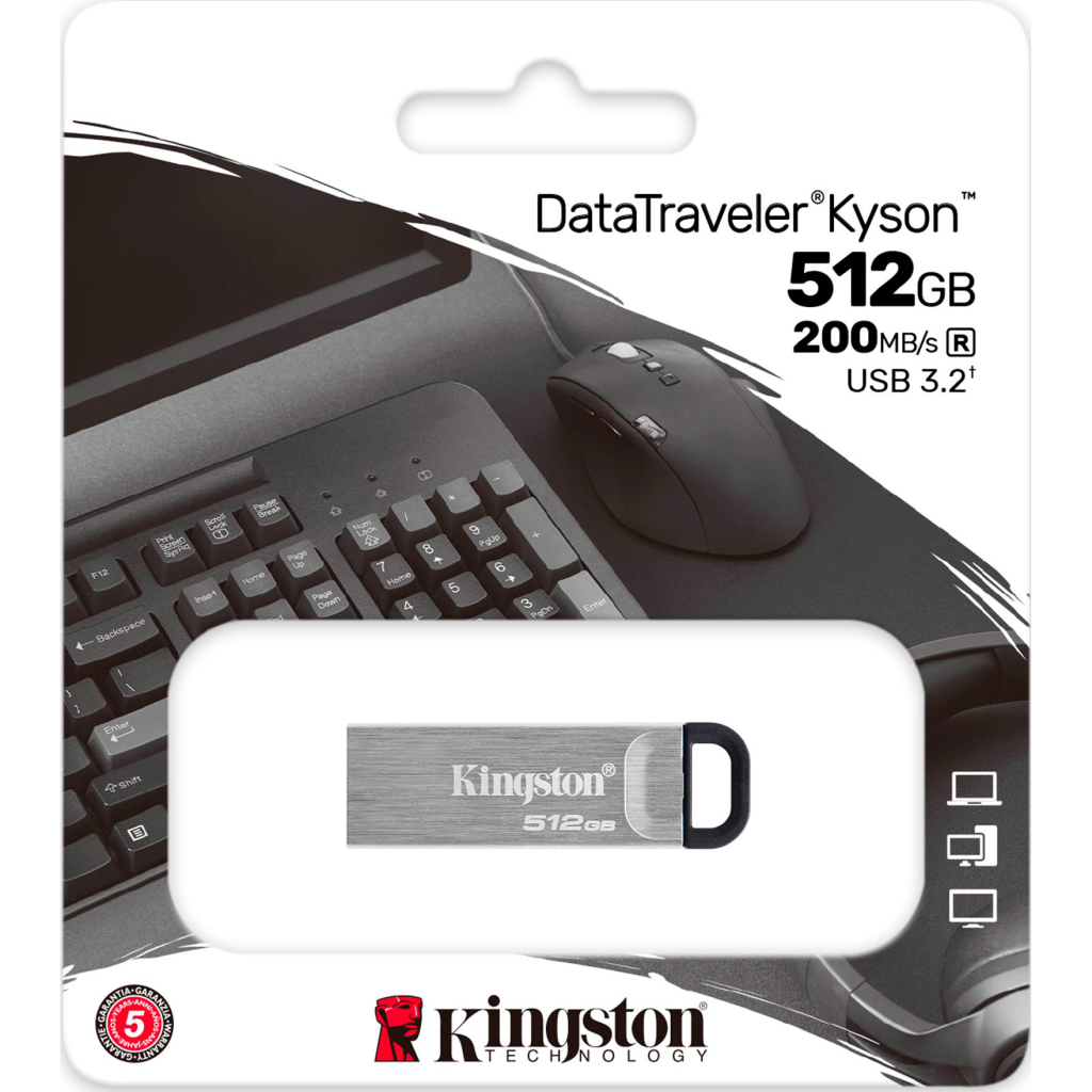 USB флеш накопичувач Kingston 512GB DataTraveler Kyson Silver/Black USB 3.2 (DTKN/512GB) - зображення 3