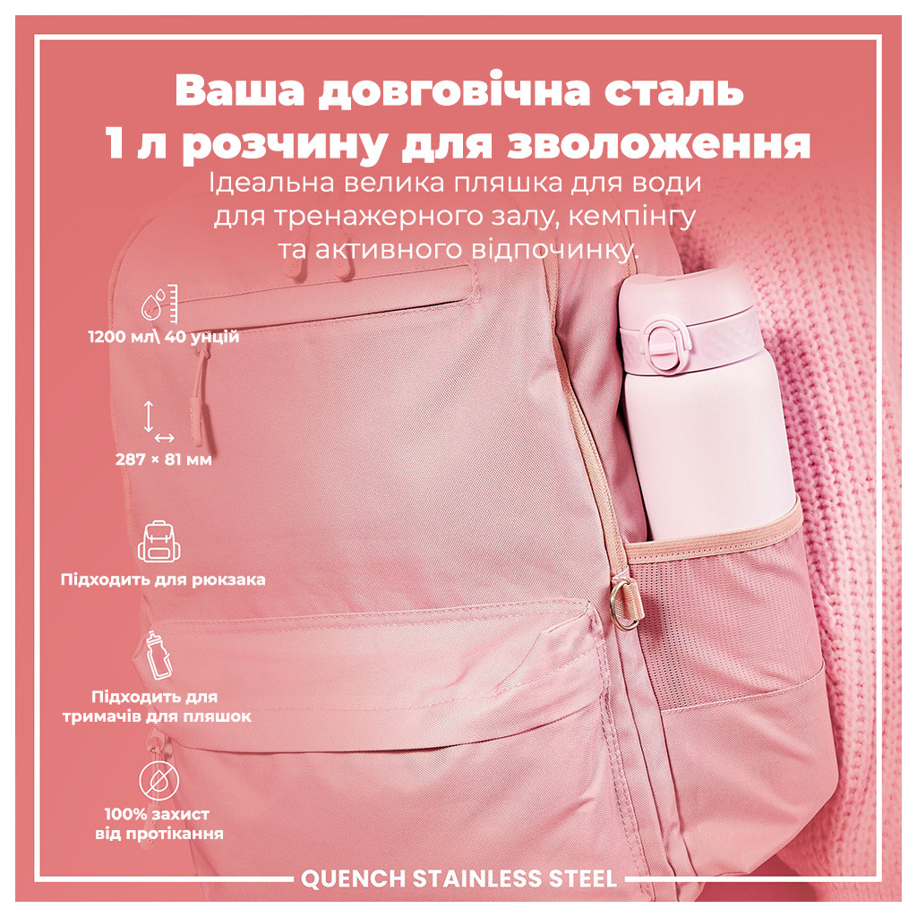 Пляшка для води ION8 OneTouch Stainless Steel 1200 мл Lilac Dusk (I8SS1000LIL2) - зображення 5