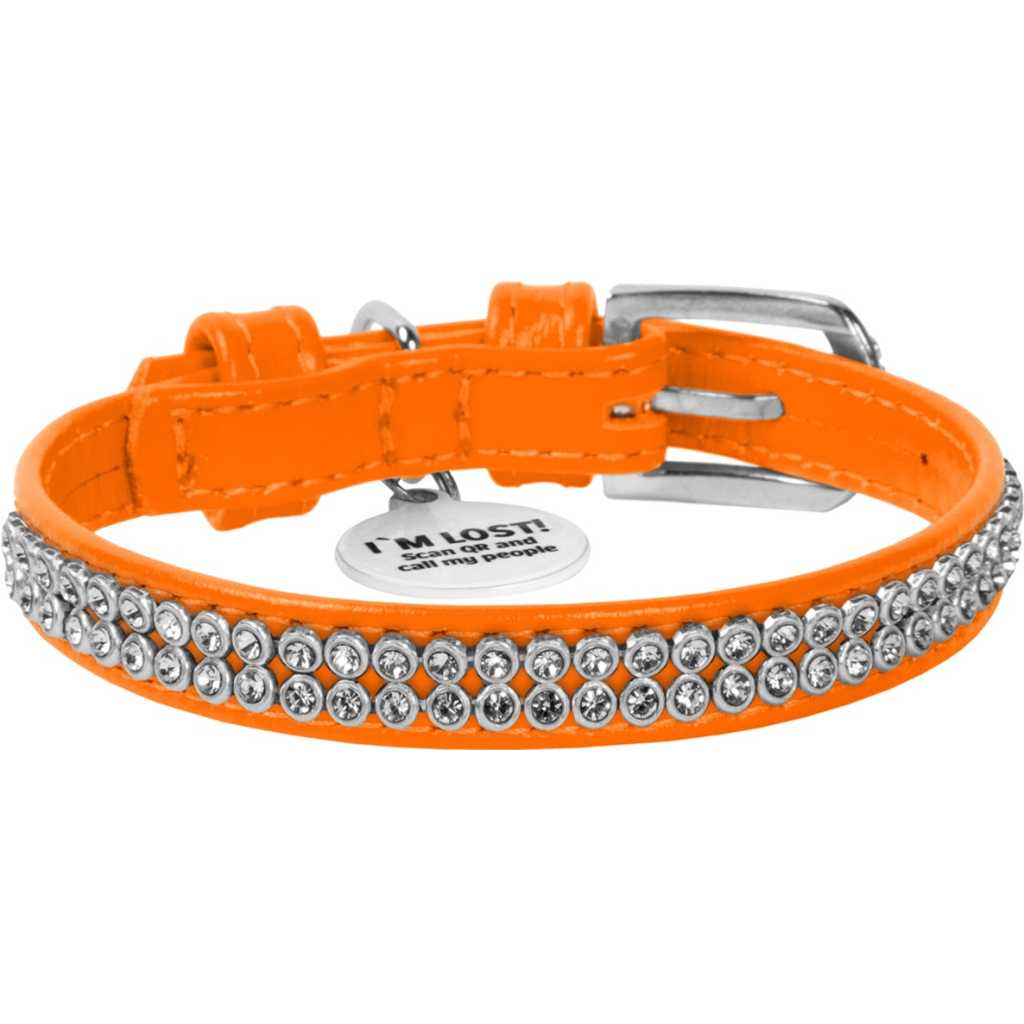 Нашийник для тварин WAUDOG Glamour з QR-паспортом "Стрази" XS Ш 9 мм Д 19-25 см помаранчевий (33074) - зображення 2
