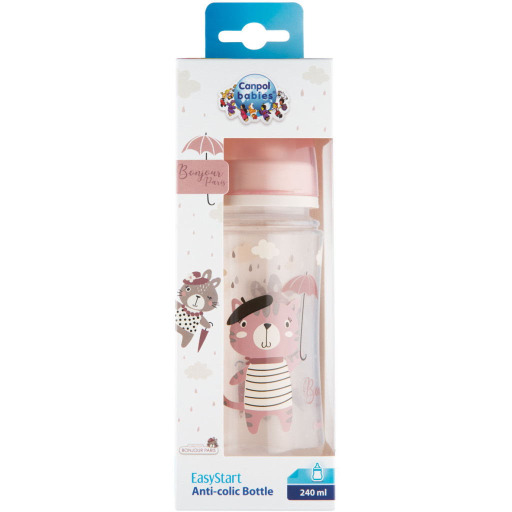 Пляшечка для годування Canpol babies Bonjour Paris з широким отвором 240 мл Рожева (35/232_pin) - зображення 2