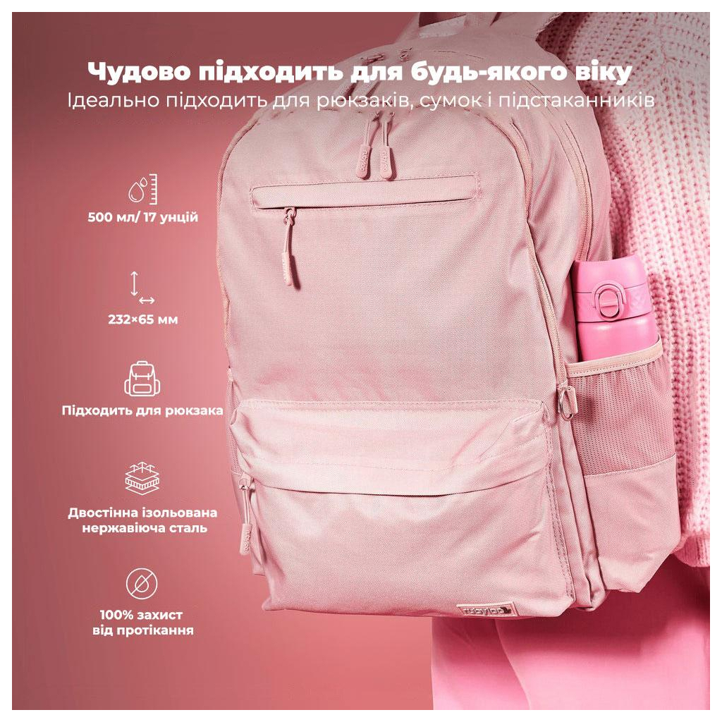 Пляшка для води ION8 OneTouch Vacuum Insulated 500 мл Rose Bloom (I8TS500ROSEB) - зображення 5