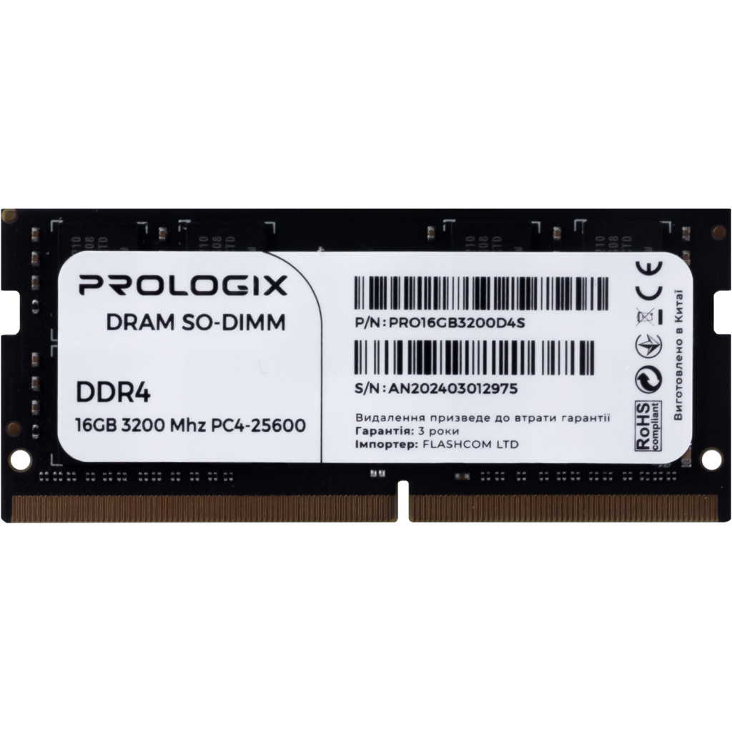 Модуль пам'яті для ноутбука SoDIMM DDR4 16GB 3200 MHz Prologix (PRO16GB3200D4S) - зображення 1