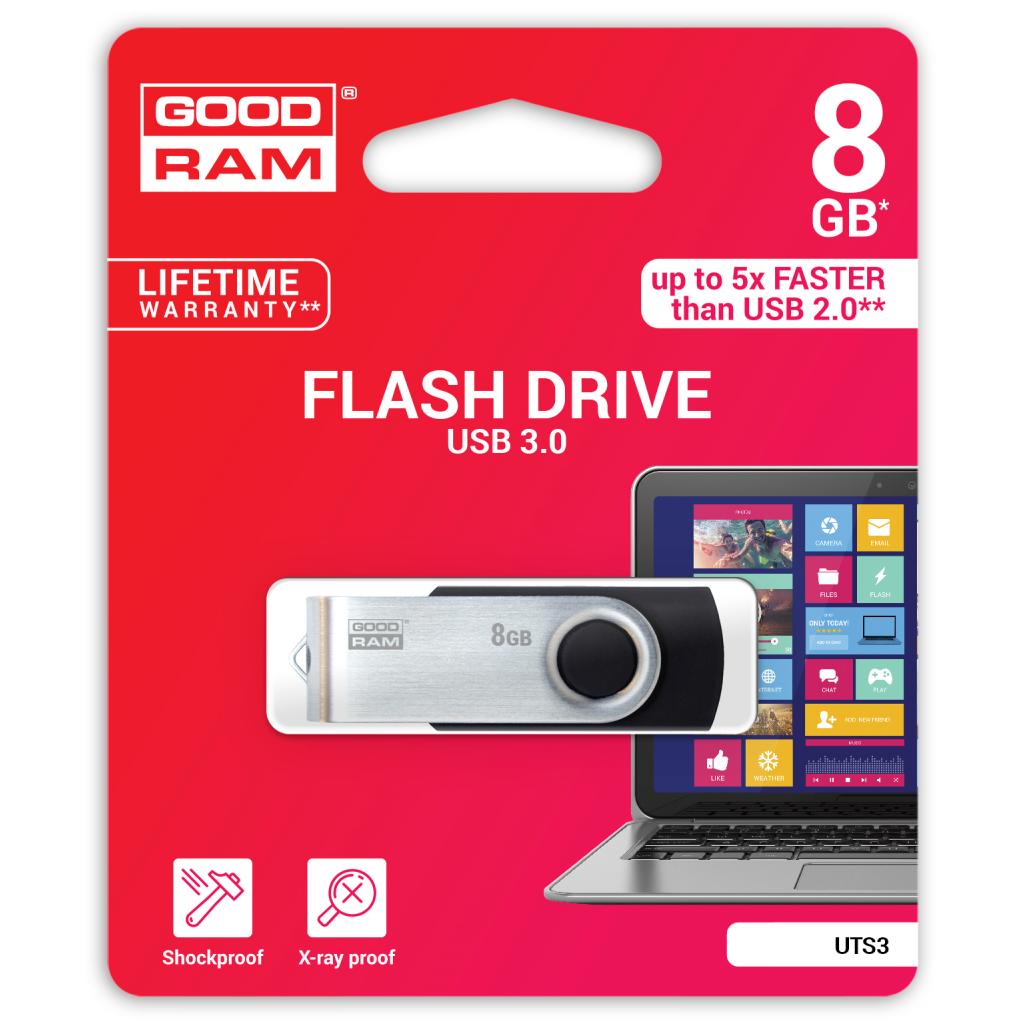 USB флеш накопичувач Goodram 8GB UTS3 (Twister) Black USB 3.0 (UTS3-0080K0R11) - зображення 2