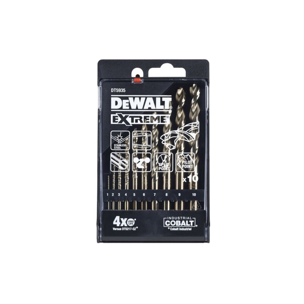 Набір свердл DeWALT по металу EXTREME COBALT,HSS-Co,10 шт., пластикова касета (DT5935) - зображення 1