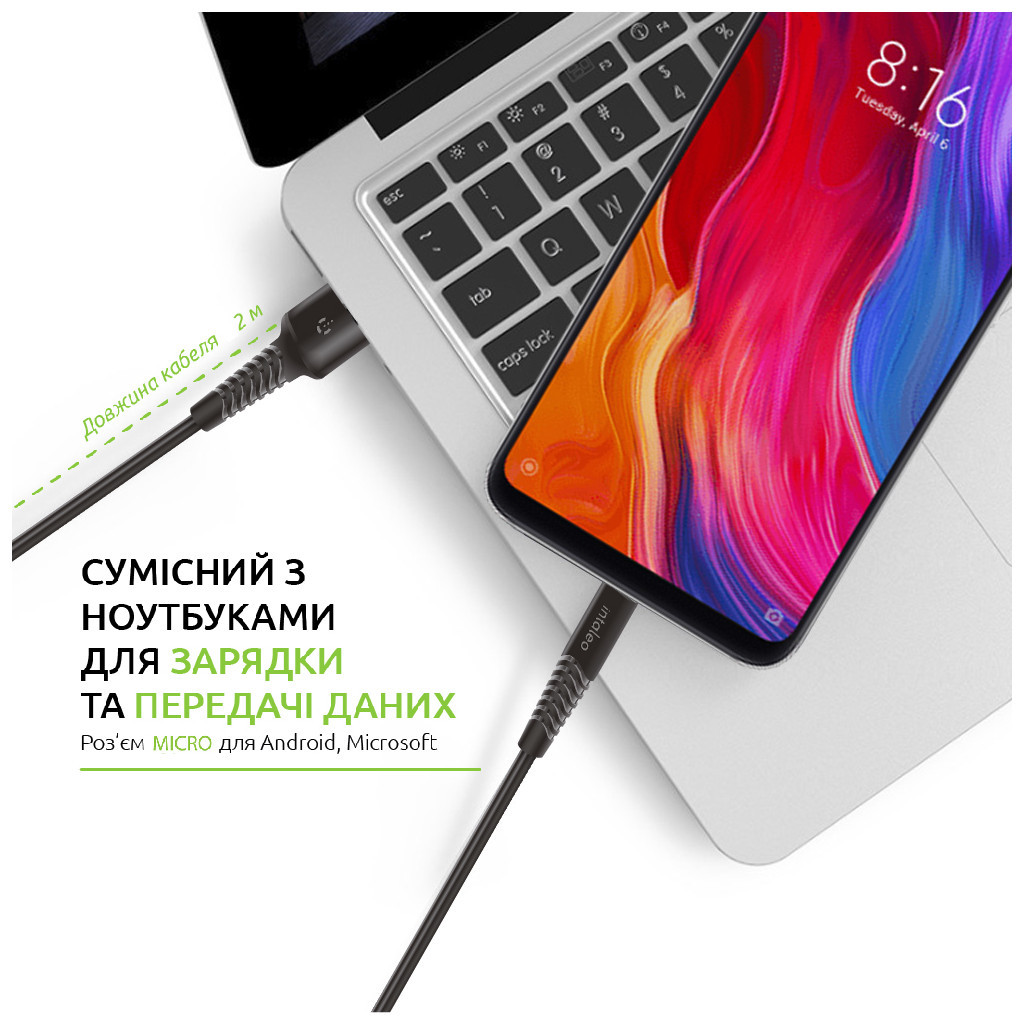 Дата кабель USB 2.0 AM to Micro 5P 2.0m CBFLEXM2 black Intaleo (1283126521430) - зображення 5