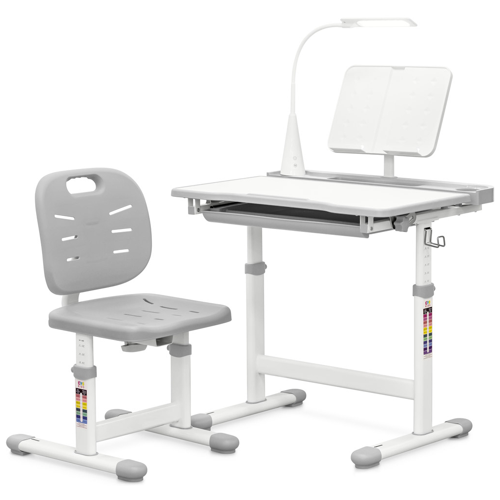 Парта зі стільцем Evo-kids (стіл+стілець+полиця+лампа) Gray (Evo-17 G Ergo) - зображення 1